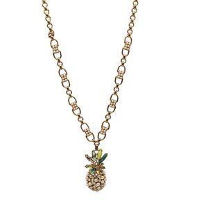 Ann Taylor Pearl Cluster Pineapple Green Rhinestone Gold Tone Long Necklace